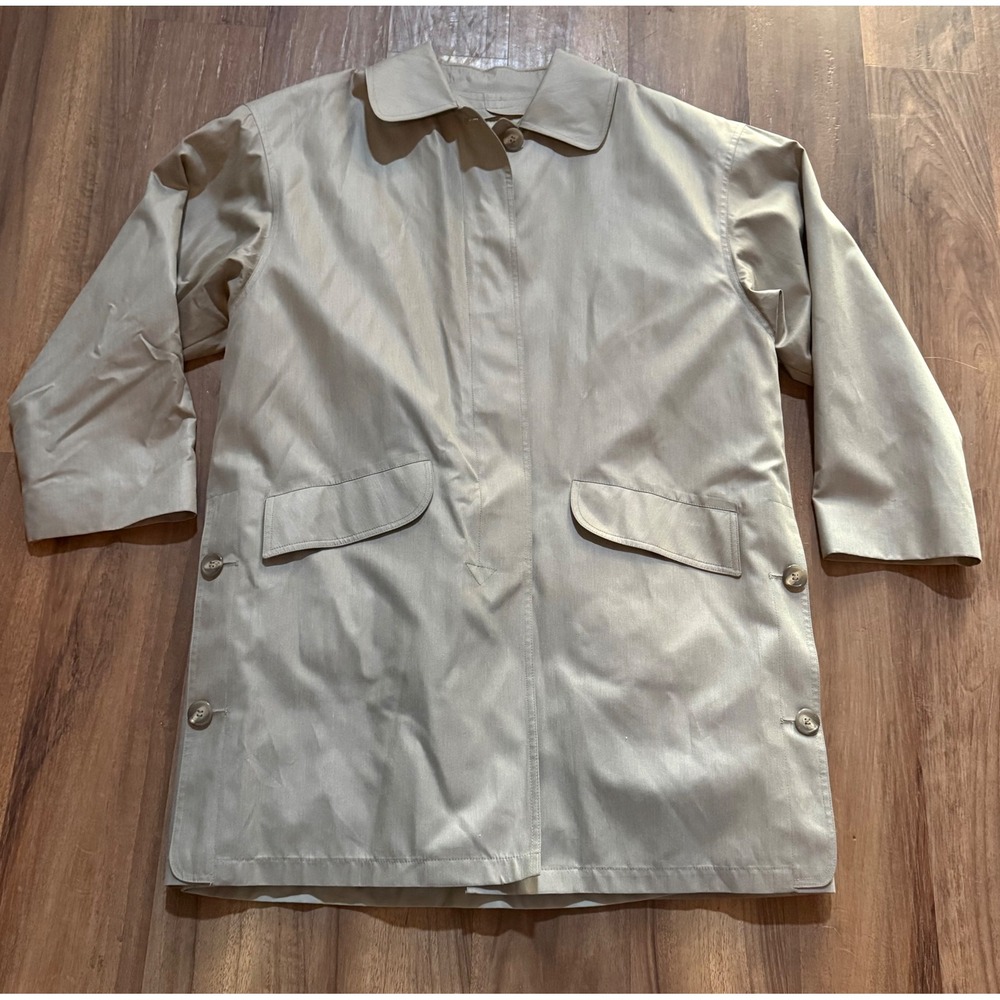 London Fog Vintage Tan Trench Coat Zip Out Liner Khaki Car Coat Made in USA 14R